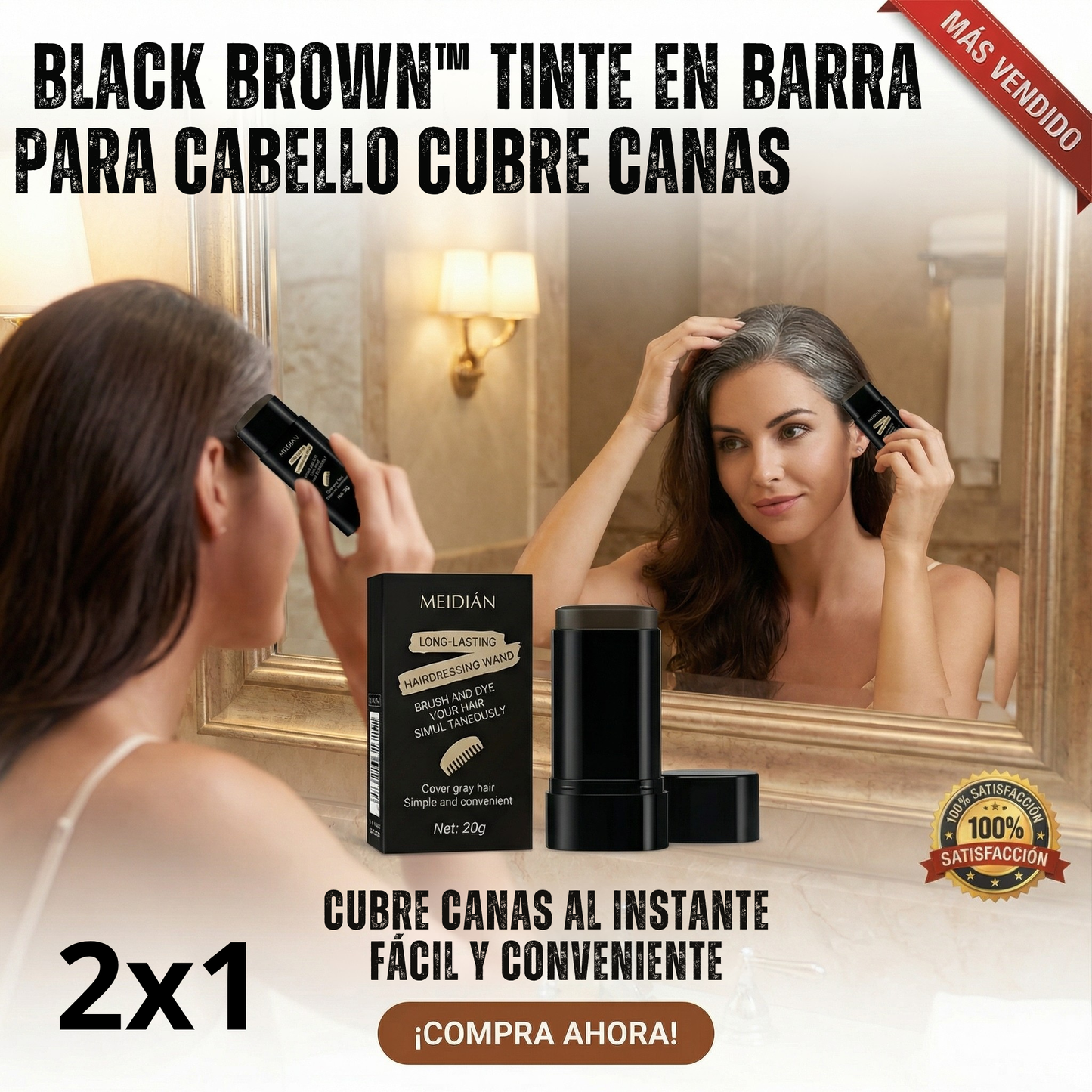 Black Brown ™Tinte En Barra Para cabello Cubre Canas 2X1