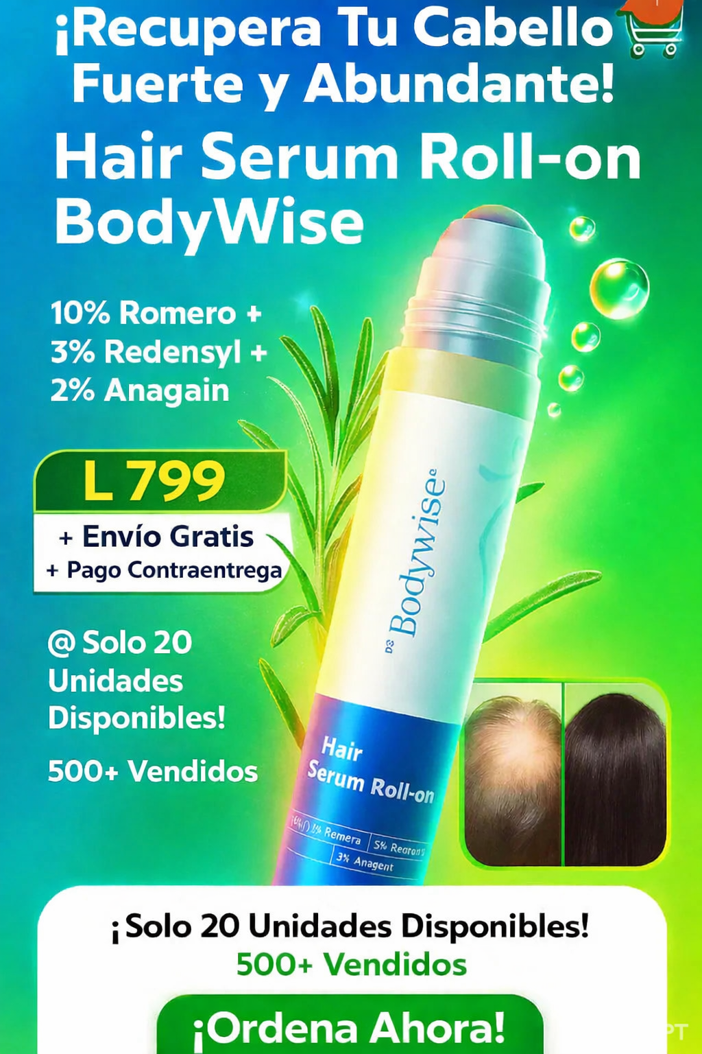 BodyWise Hair Growth Roll-On: Recupera Tu Cabello Fuerte y Abundante