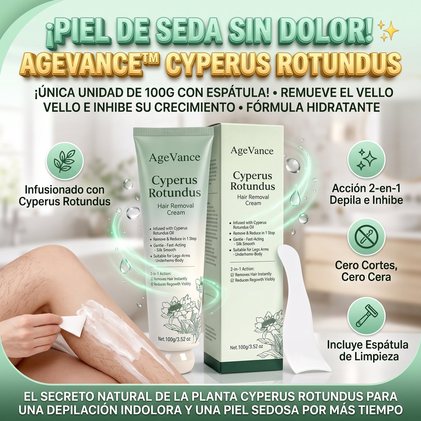 Cyperus Rotundus AgeVance™ Crema Depilatoria e Inhibidora del Vello