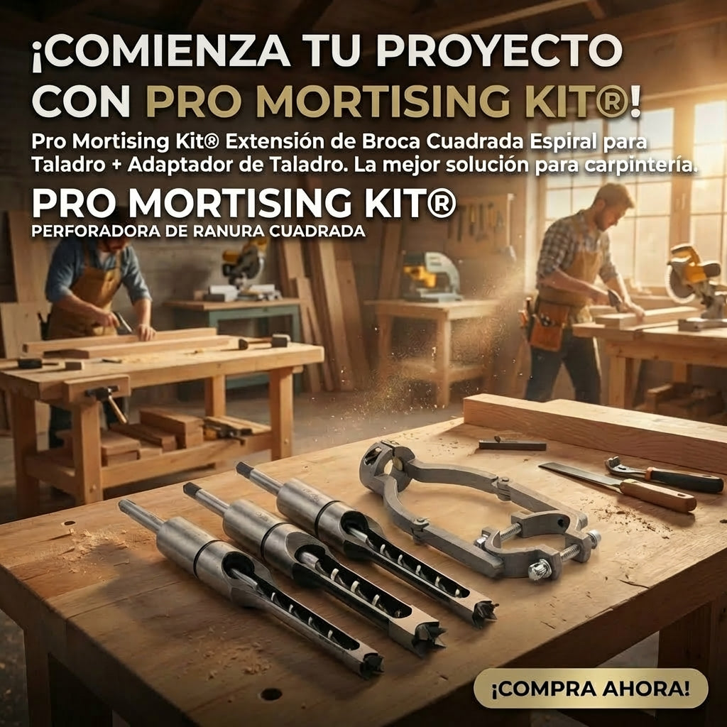 Pro Mortising Kit® Broca Cuadrada en Espiral Extensión para Taladro + Adaptador Para Taladro