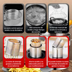Olla freidora de 1,2L en acero inoxidable 304 alemán, compatible con cocinas de vitrocerámica e inducción