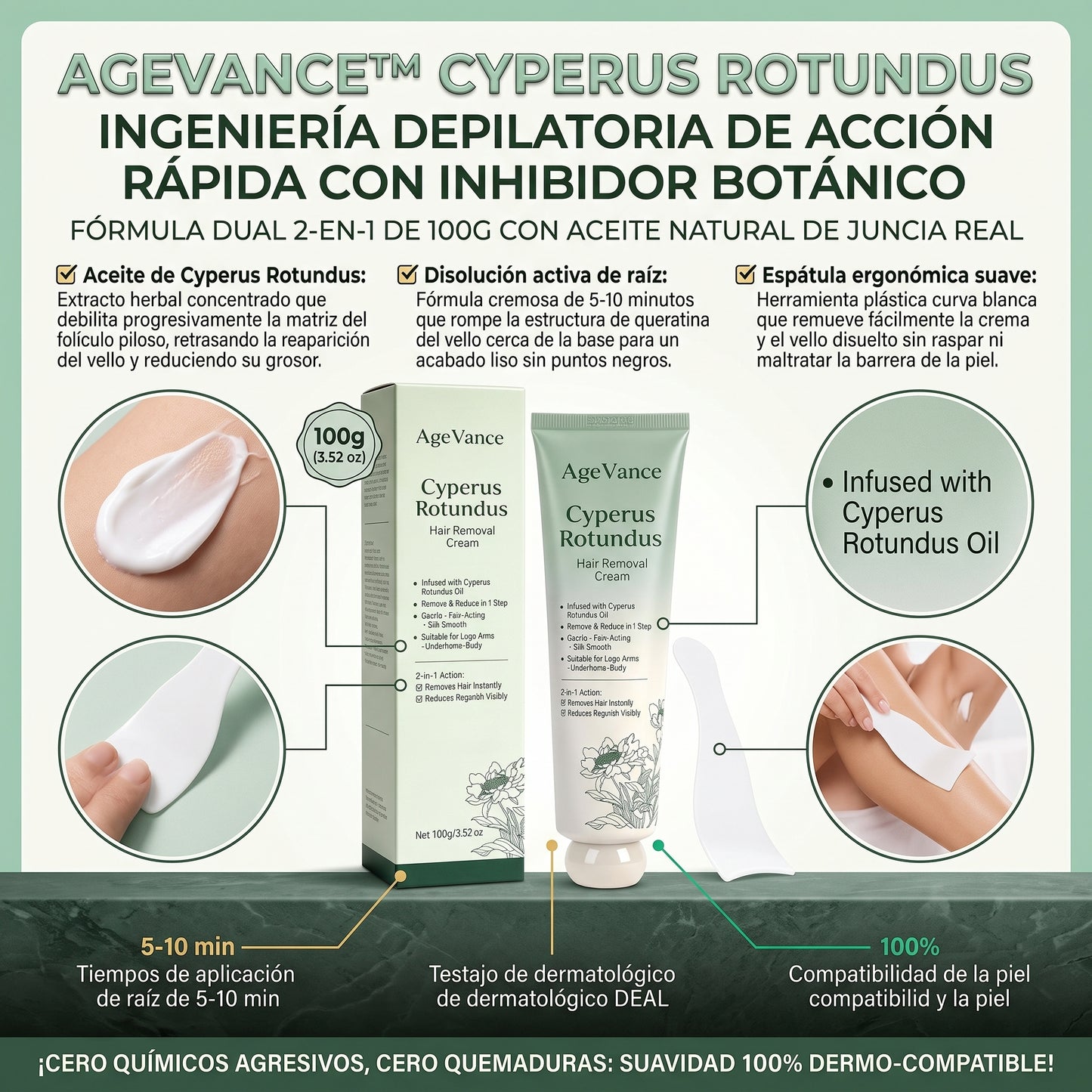 Cyperus Rotundus AgeVance™ Crema Depilatoria e Inhibidora del Vello