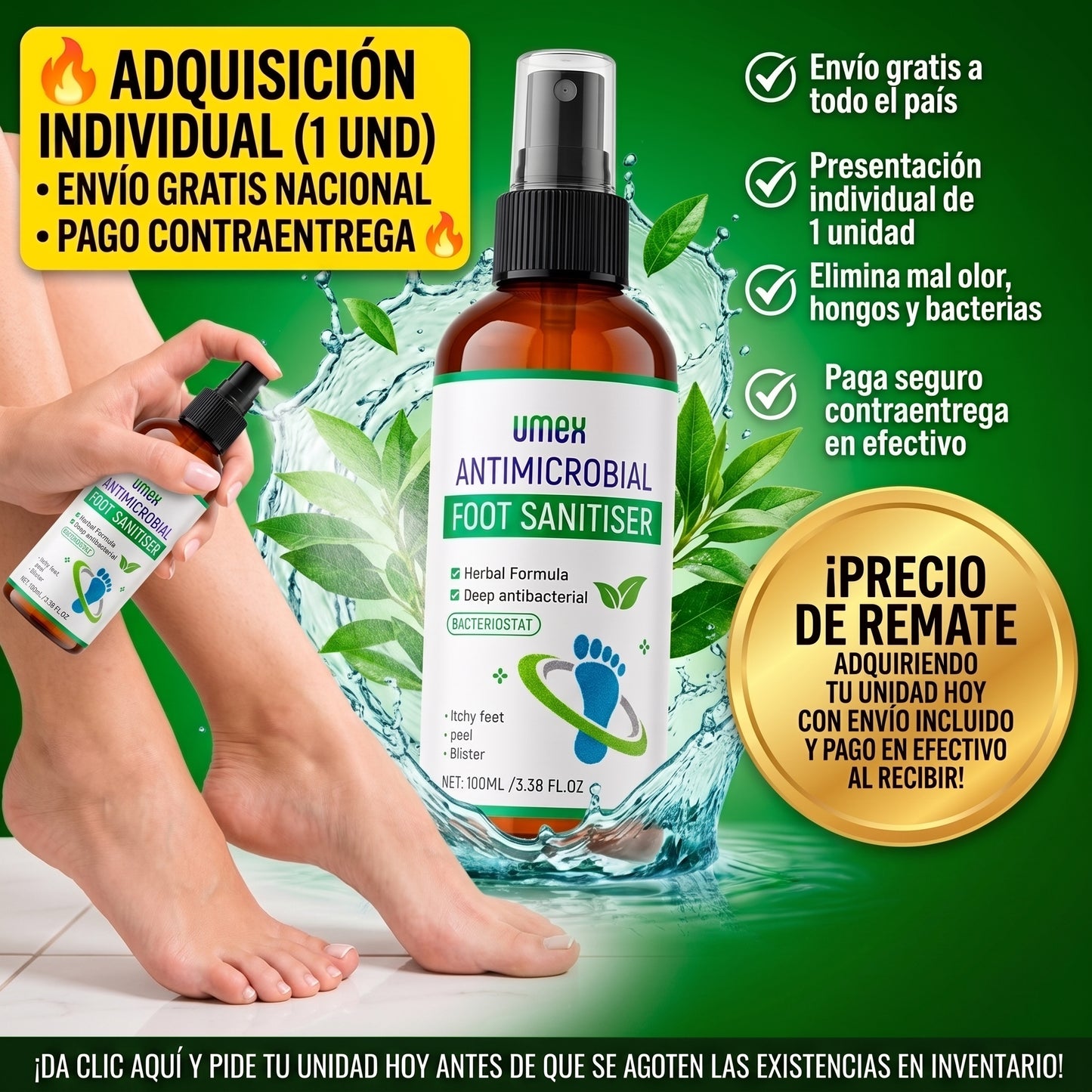 Umex™ Spray sanitizante e hipoalergénico para pies y calzado