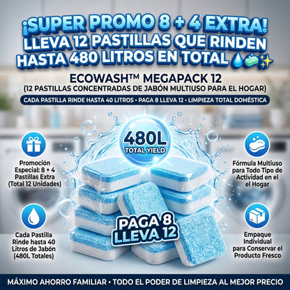 ECOWASH™ Pack 8+4 Pastillas de Jabón Concentrado Multiuso