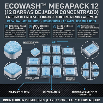 ECOWASH™ Pack 8+4 Pastillas de Jabón Concentrado Multiuso