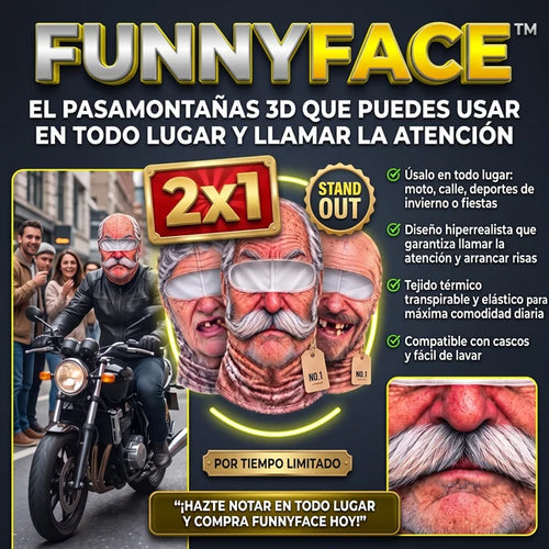 FUNNYFACE™ Pasamontañas Divertido de Rostro Realista 2x1