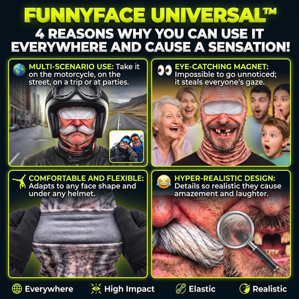 FUNNYFACE™ Pasamontañas Divertido de Rostro Realista 2x1