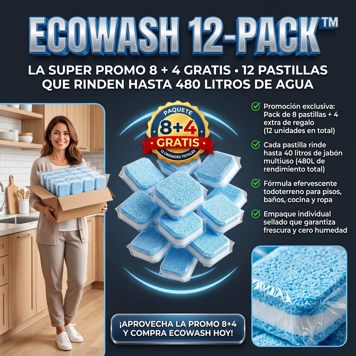 ECOWASH™ Pack 8+4 Pastillas de Jabón Concentrado Multiuso