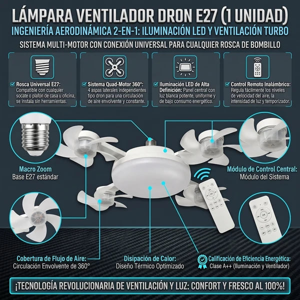 AEROLIGHT DRONE™ Lámpara LED con Ventilador Múltiple Estilo Dron
