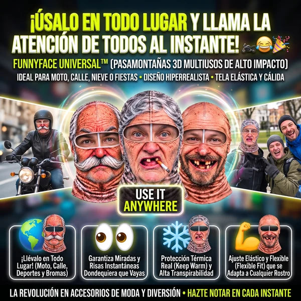 FUNNYFACE™ Pasamontañas Divertido de Rostro Realista 2x1