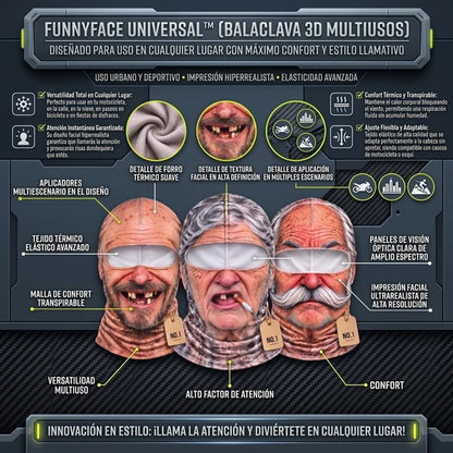 FUNNYFACE™ Pasamontañas Divertido de Rostro Realista 2x1
