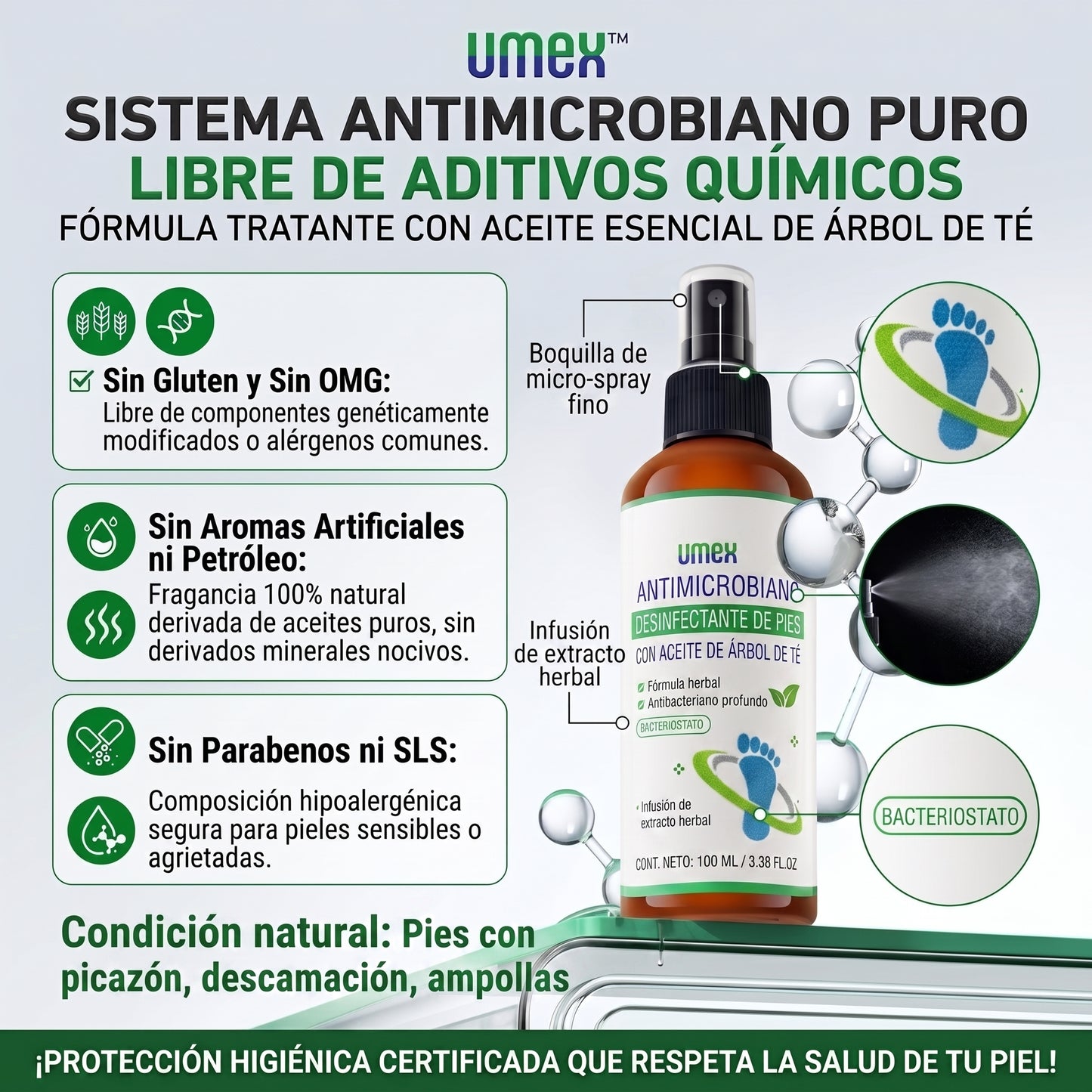 Umex™ Spray sanitizante e hipoalergénico para pies y calzado
