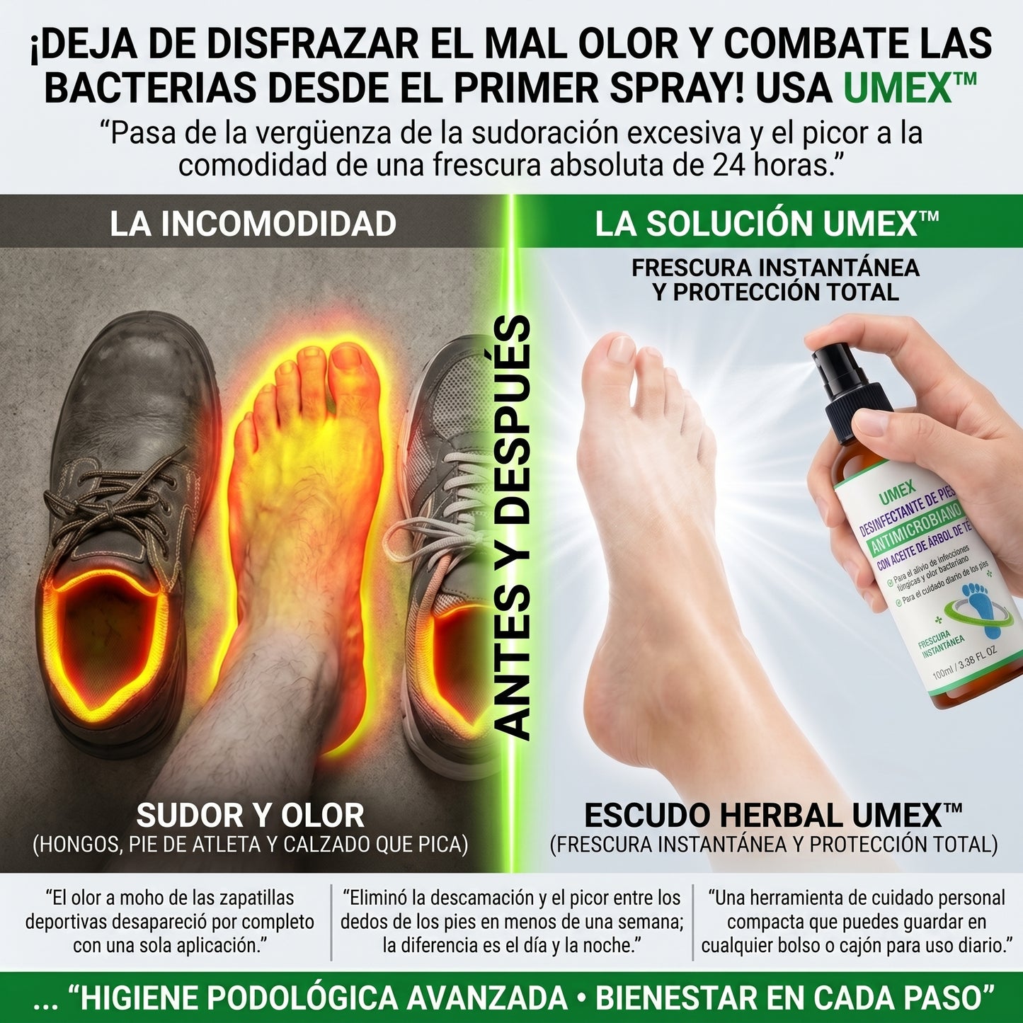 Umex™ Spray sanitizante e hipoalergénico para pies y calzado