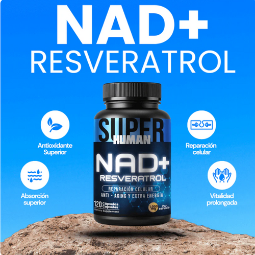 NAD + Resveratrol -  Reparación Celular Antienvejecimiento y Energía Extra (60 Cápsulas) - SuperHuman™