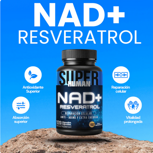 NAD + Resveratrol -  Reparación Celular Antienvejecimiento y Energía Extra (60 Cápsulas) - SuperHuman™