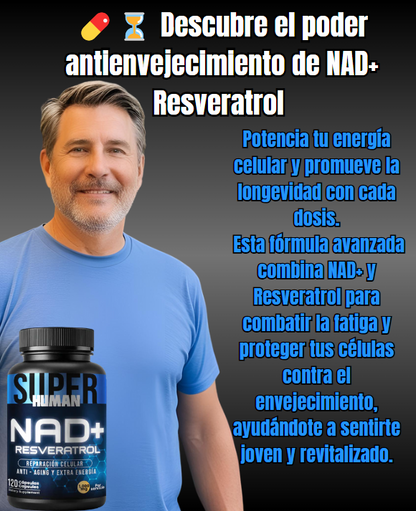 NAD + Resveratrol -  Reparación Celular Antienvejecimiento y Energía Extra (60 Cápsulas) - SuperHuman™