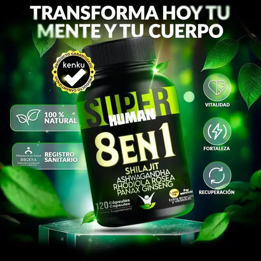 8 en 1 Cápsulas - Shilajit Ashwagandha Rhodiola Rosea Panax y Ginseng SuperHuman