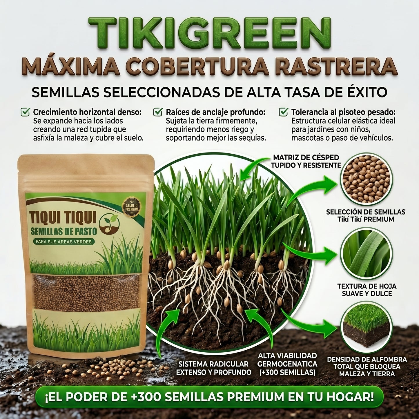 Semillas TikiGreen PREMIUM De Pasto Tipo Tiki Tiki