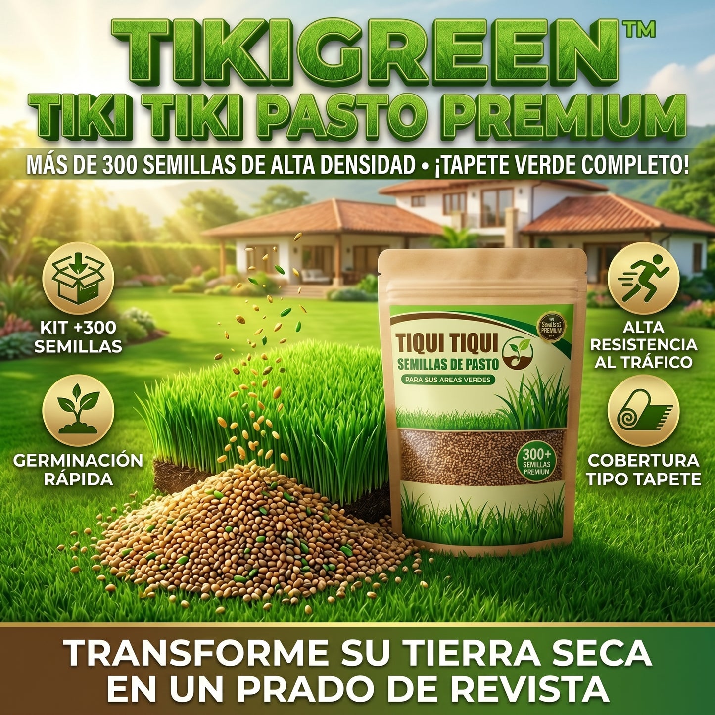 Semillas TikiGreen PREMIUM De Pasto Tipo Tiki Tiki