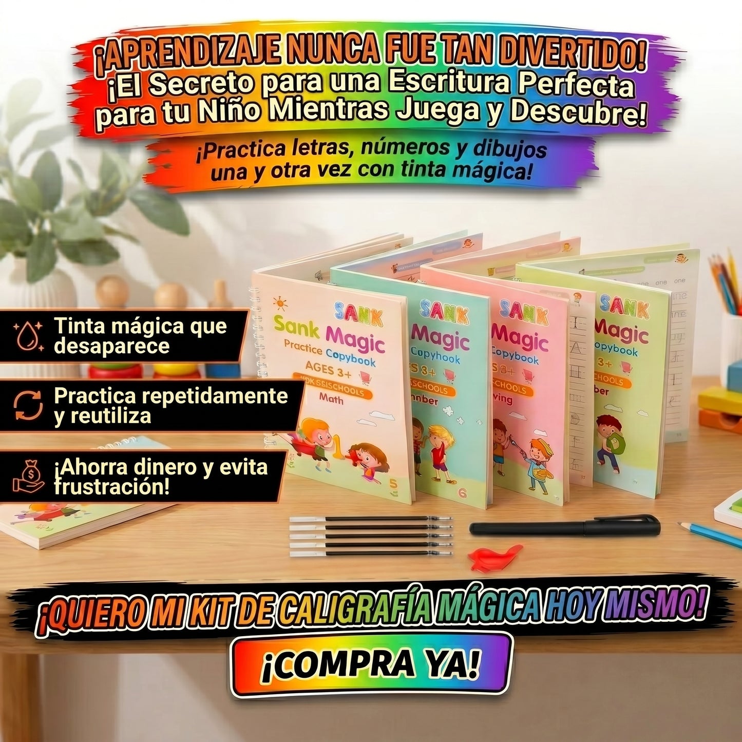 Magiic™ Cuaderno Mágico De Caligrafía Kit X 4